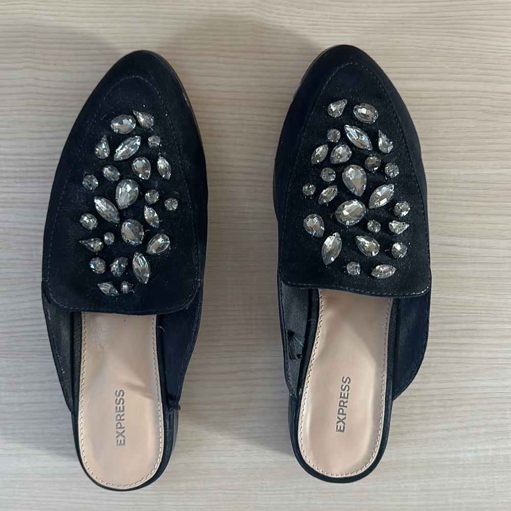 Express Black Embellished Slip On Shoes 7